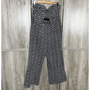 Bardot Jumpsuit Size 12/XL Embroidered Twist Bow Front Opening Black White